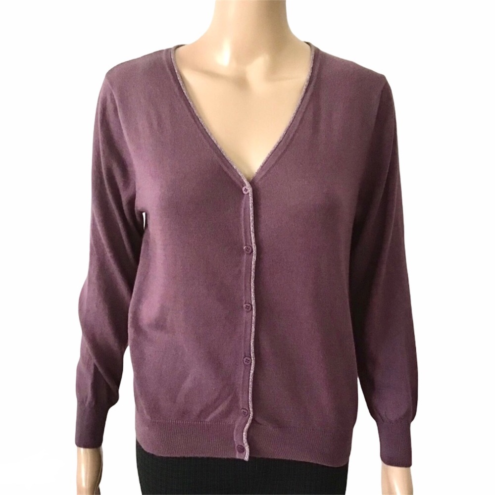 NEW Liz Claiborne Purple Cardigan Sweater Button Front V-Neck